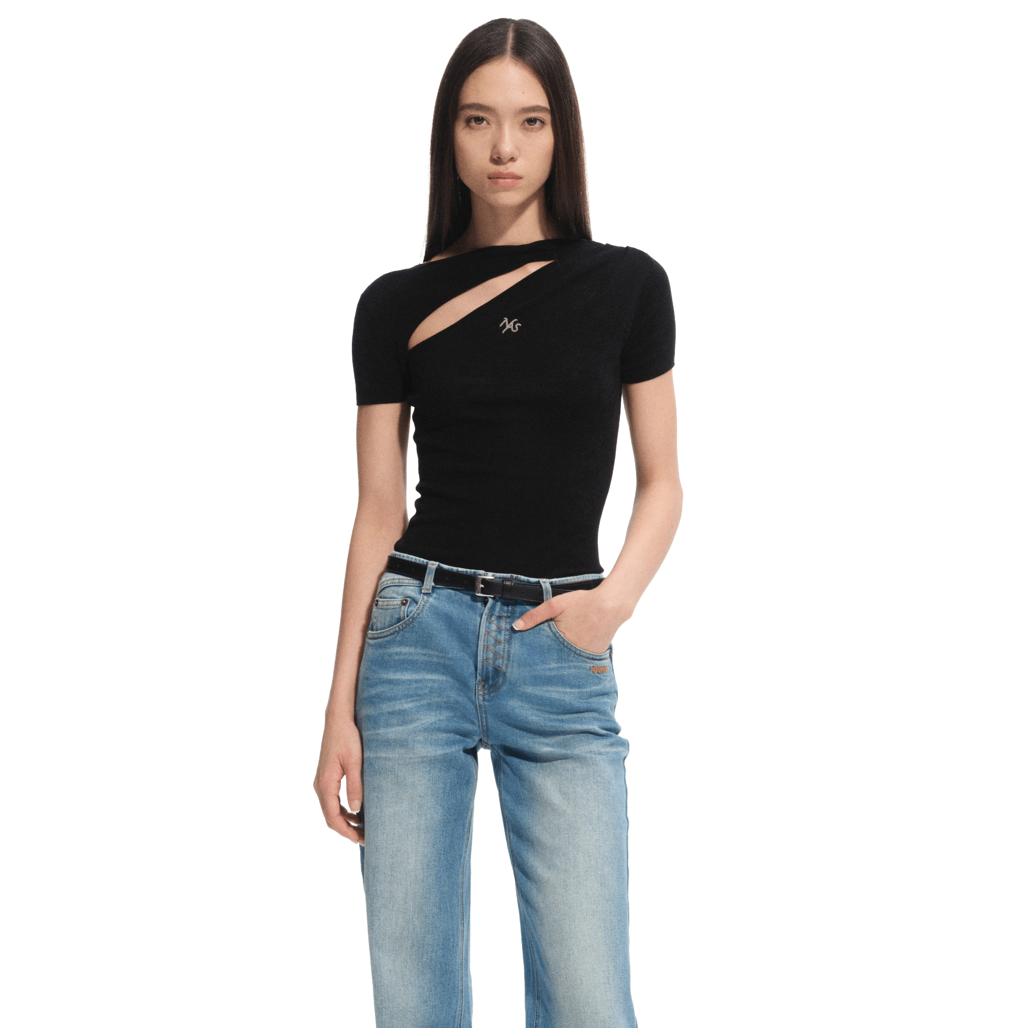 NAWS Crescent Moon Hollow Short Sleeve TEE in Black | MADAX