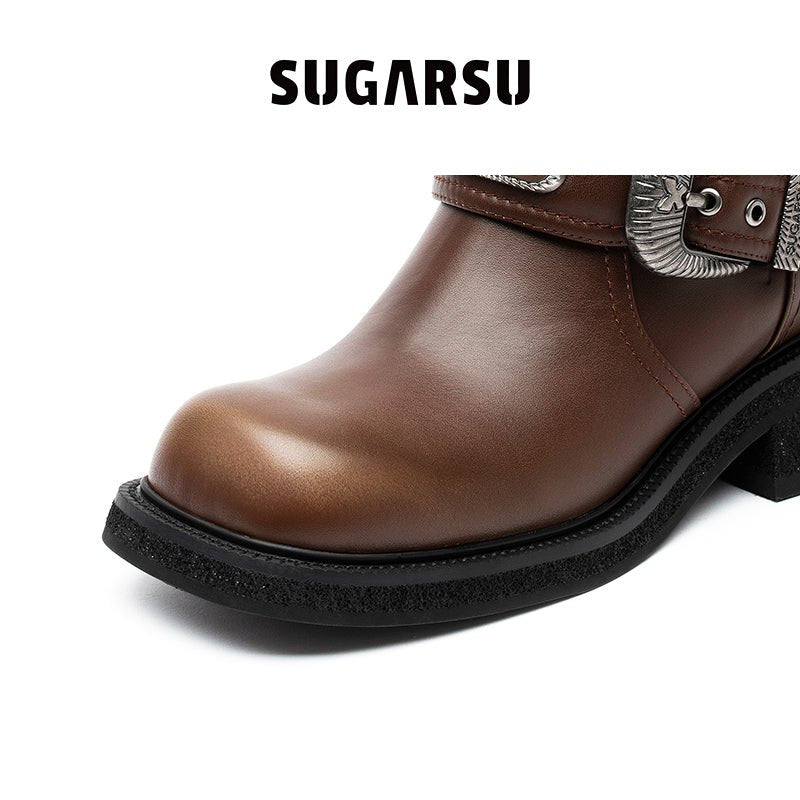 Sugar Su Crisp Cowhide Murad Rider Boots Brown | MADA IN CHINA