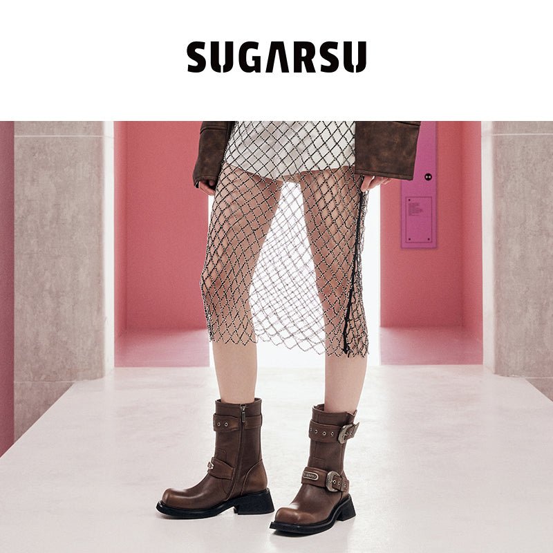 Sugar Su Crisp Cowhide Murad Rider Boots Brown | MADA IN CHINA