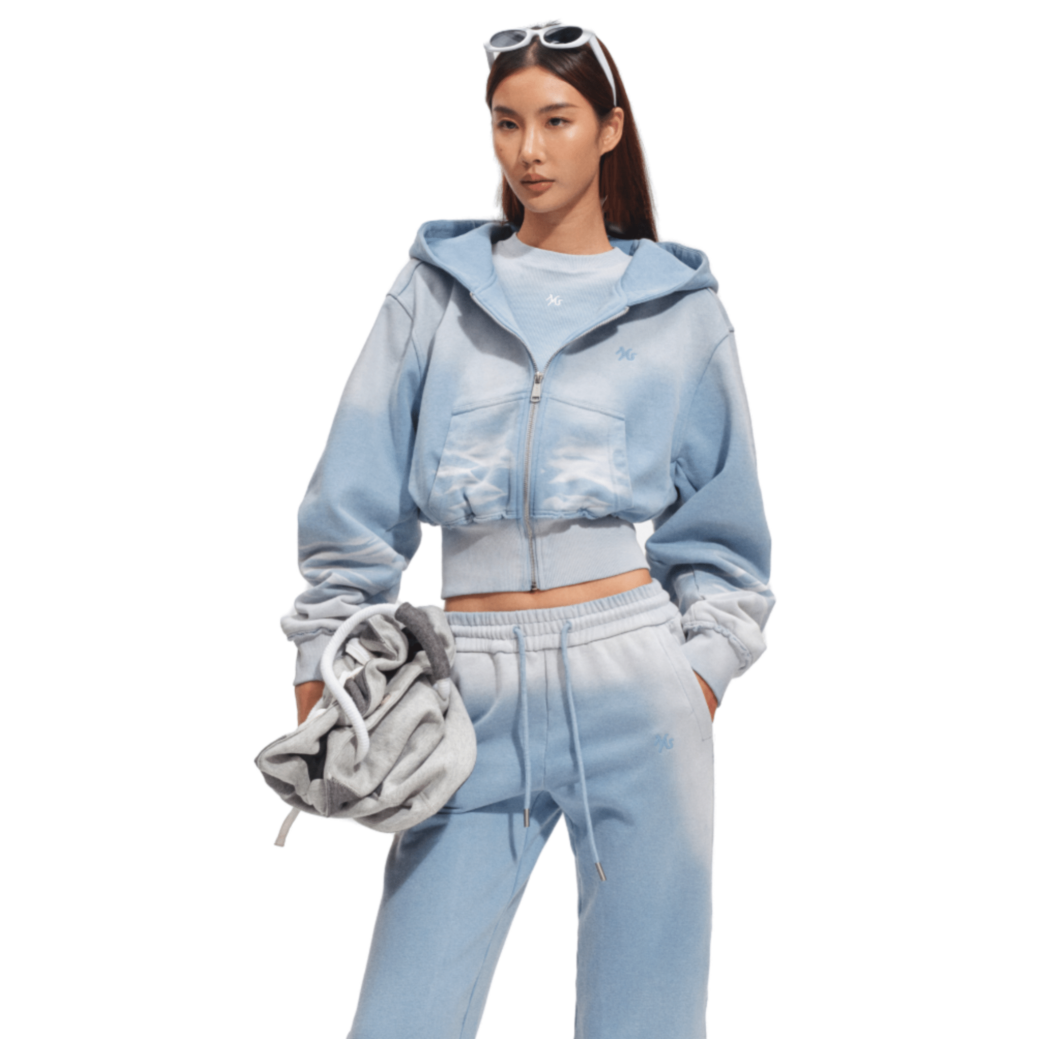 NAWS Cropped Equestrian Hoodie in Blue and White | MADAX