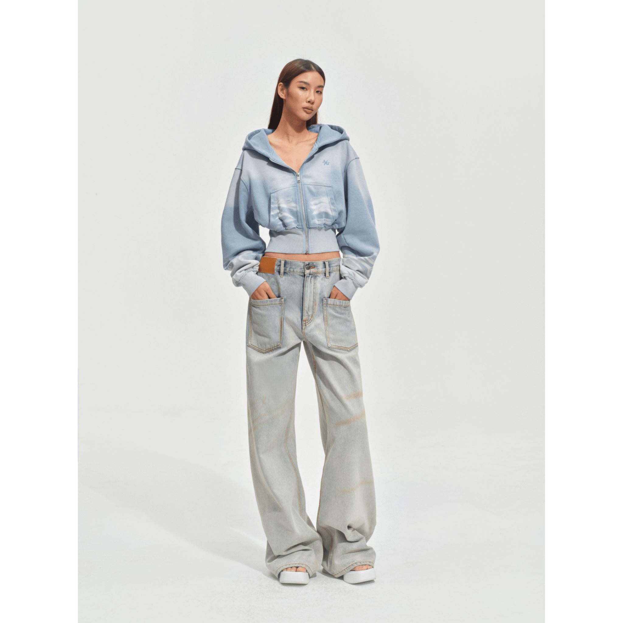 NAWS Cropped Equestrian Hoodie in Blue and White | MADAX