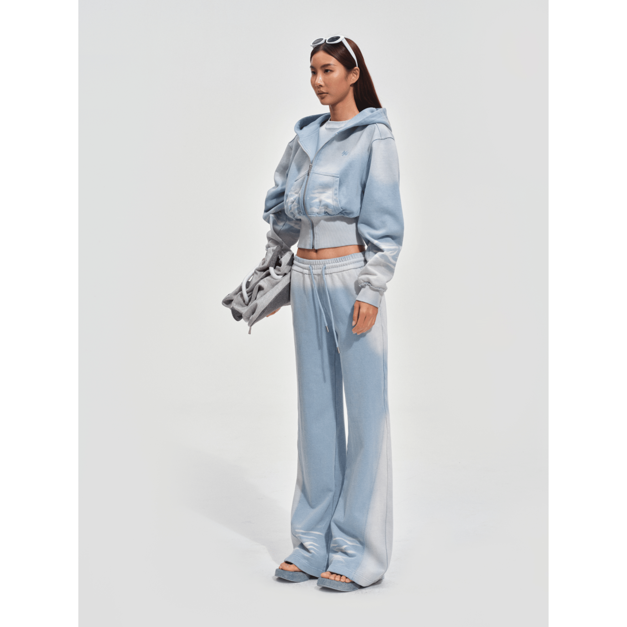 NAWS Cropped Equestrian Hoodie in Blue and White | MADAX