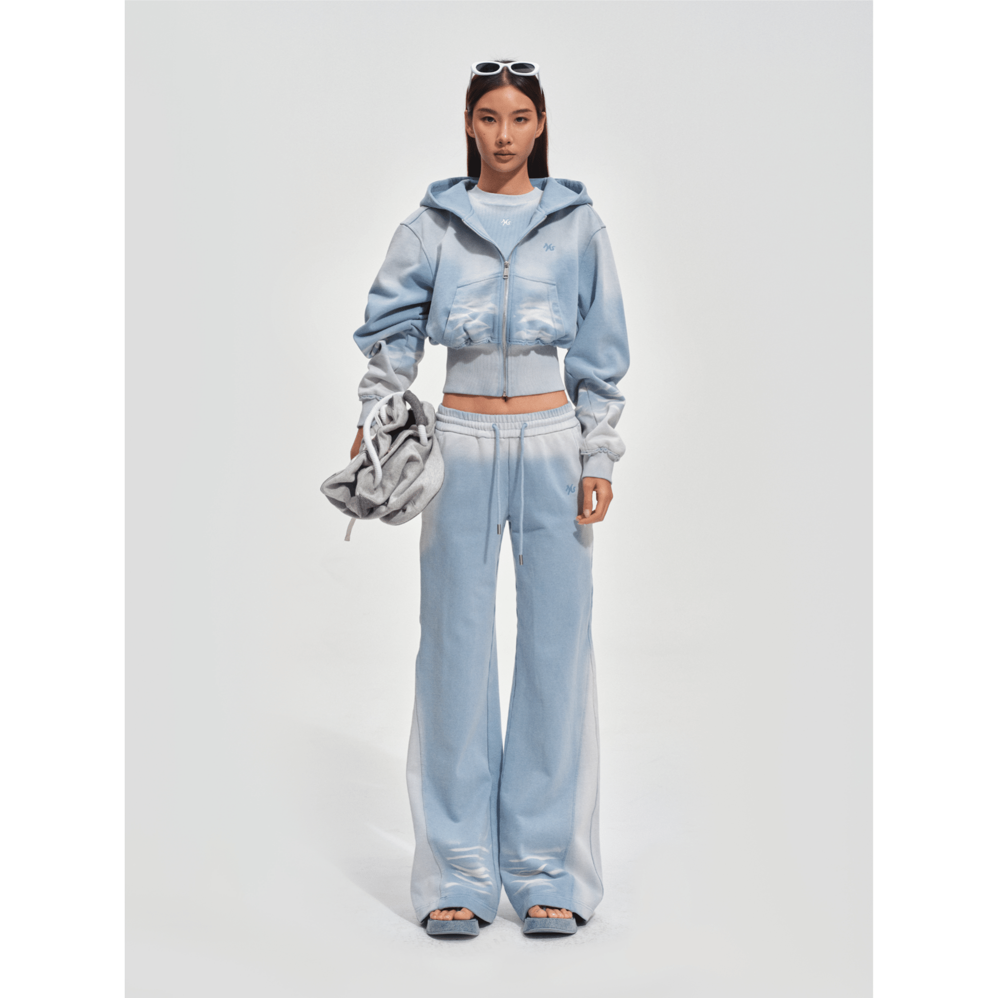 NAWS Cropped Equestrian Hoodie in Blue and White | MADAX