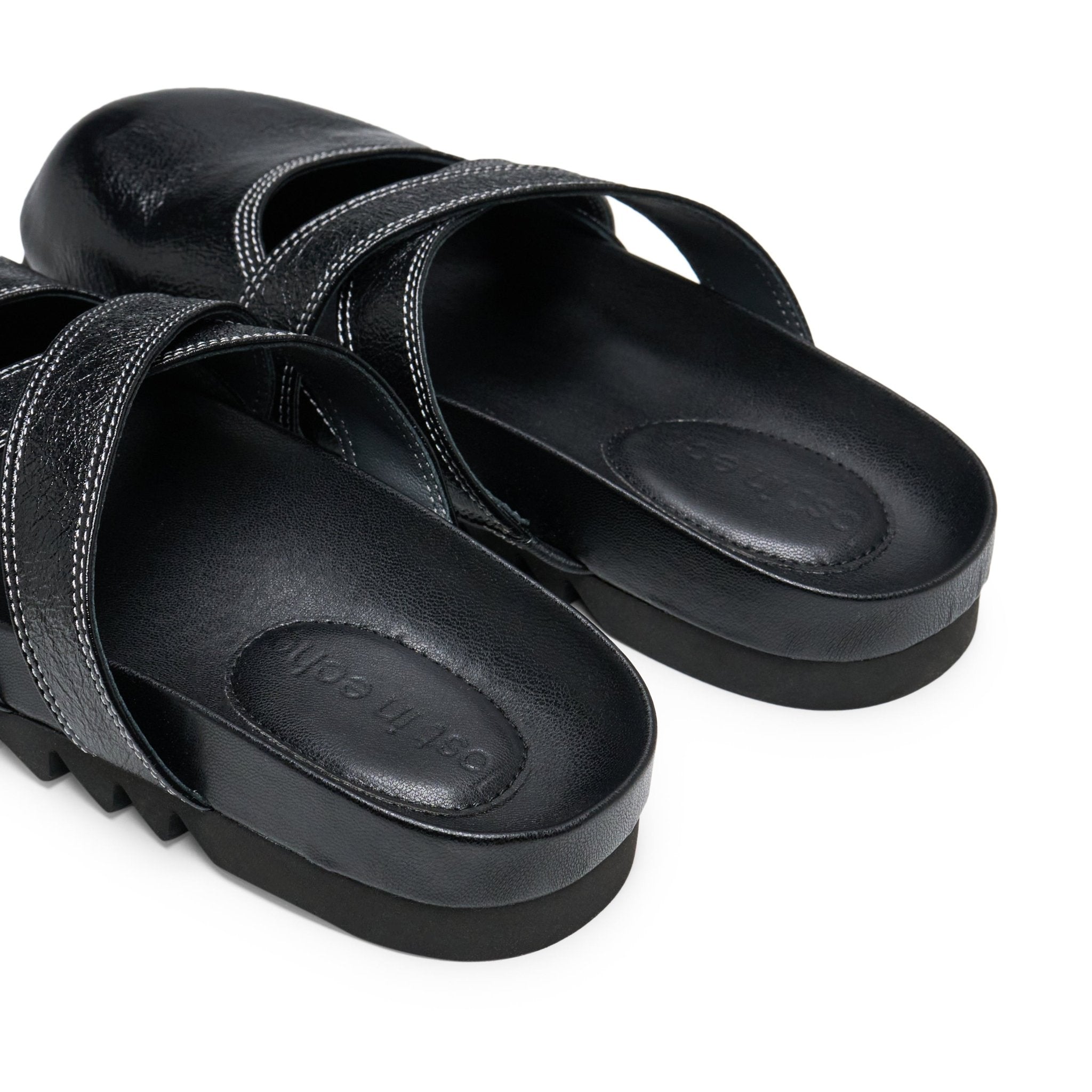 LOST IN ECHO Cross Strap Bun Head Birkenstock Slippers In Black | MADAX