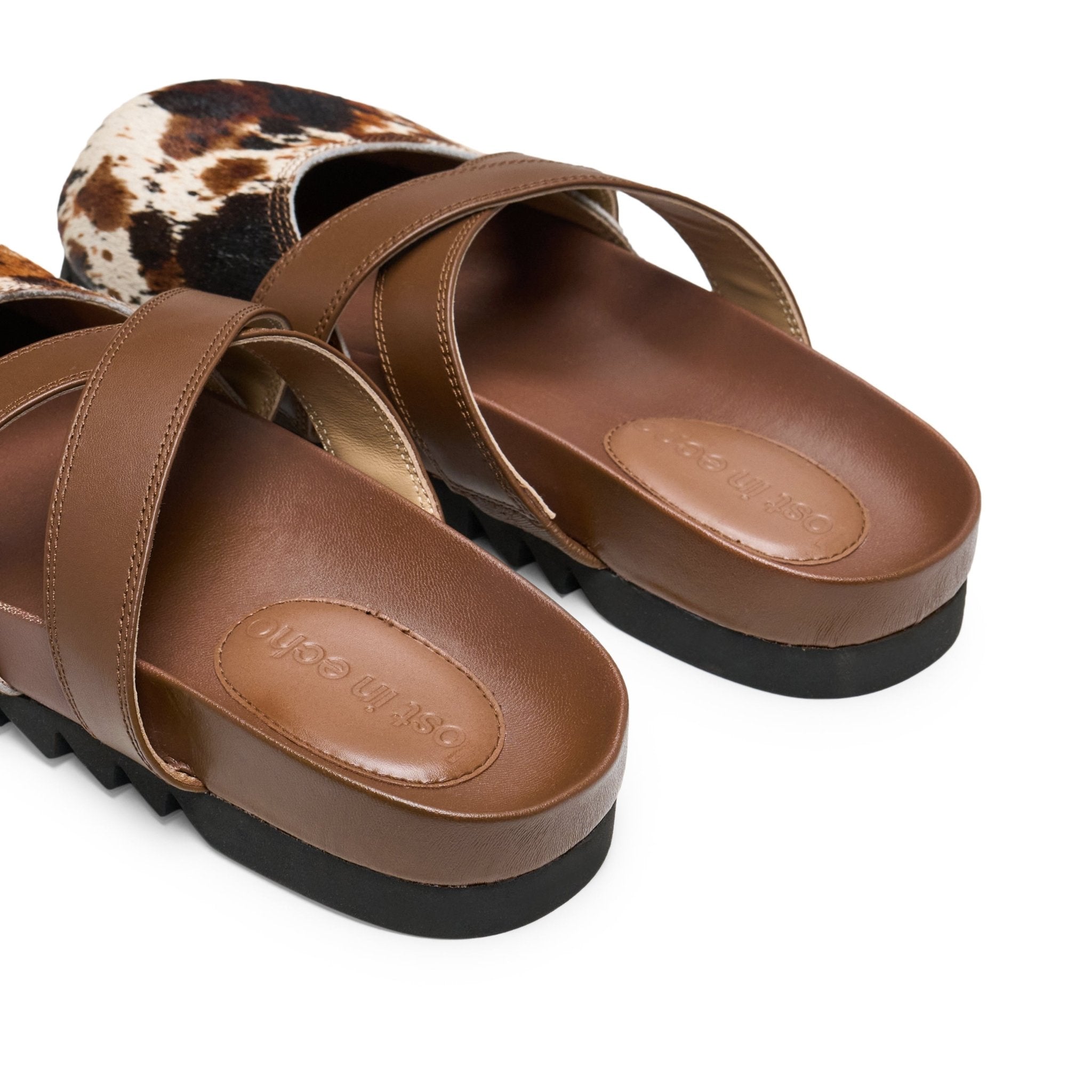 LOST IN ECHO Cross Strap Bun Head Birkenstock Slippers In Coffee Brown | MADAX