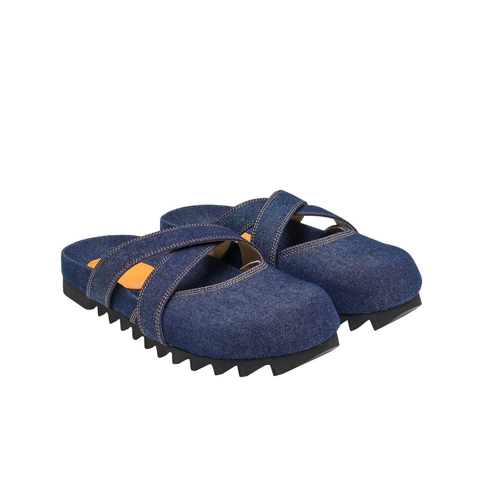 LOST IN ECHO Cross Strap Bun Head Birkenstock Slippers In Denim | MADAX