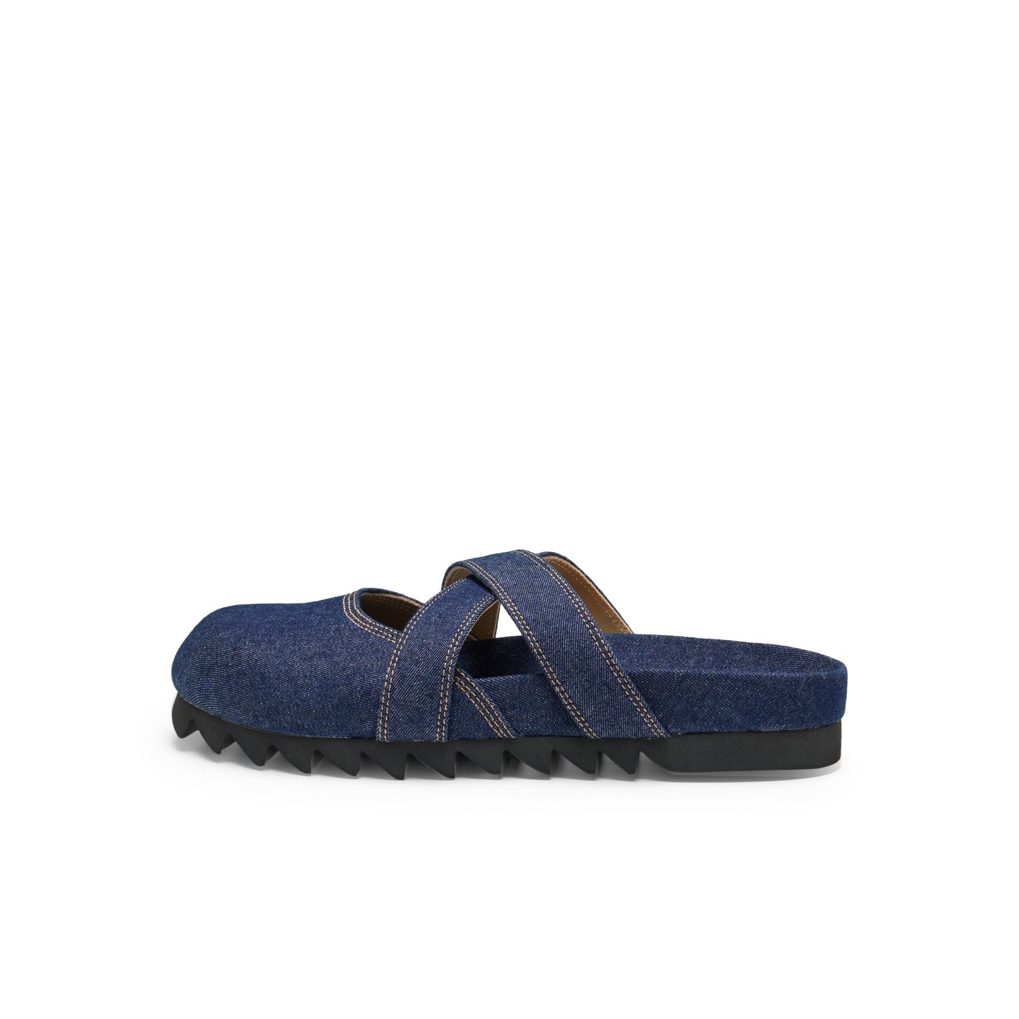 LOST IN ECHO Cross Strap Bun Head Birkenstock Slippers In Denim | MADAX