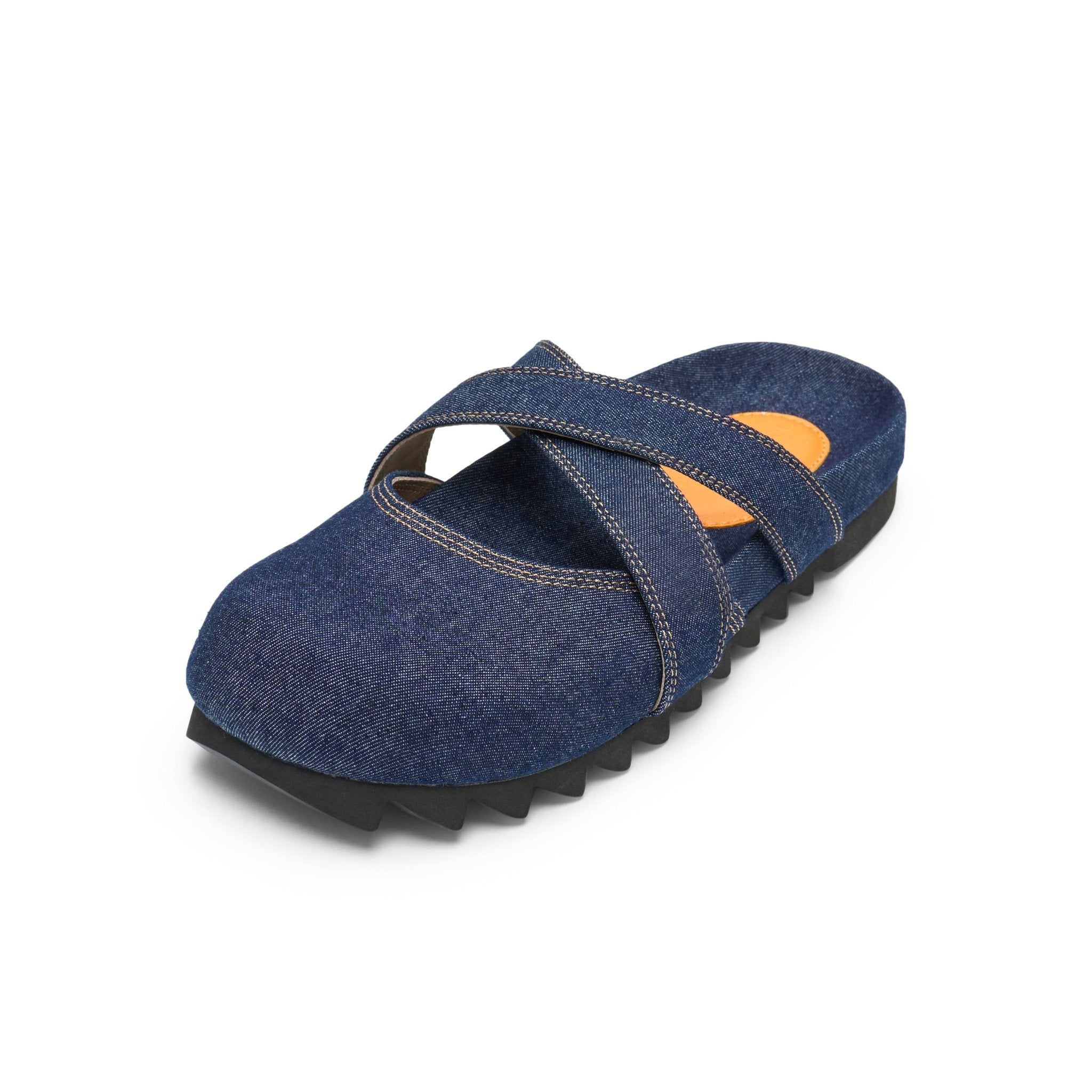 LOST IN ECHO Cross Strap Bun Head Birkenstock Slippers In Denim | MADAX