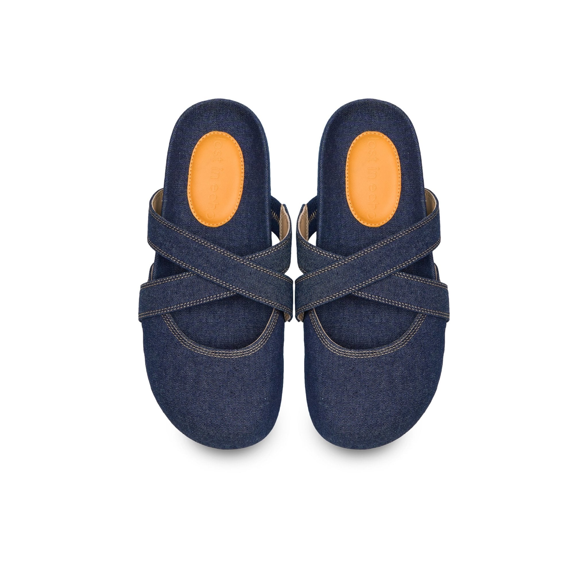 LOST IN ECHO Cross Strap Bun Head Birkenstock Slippers In Denim | MADAX