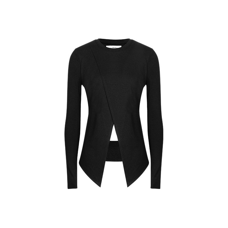 UNAWARES Crossed Fake Two Long Sleeved Tops In Black | MADAX