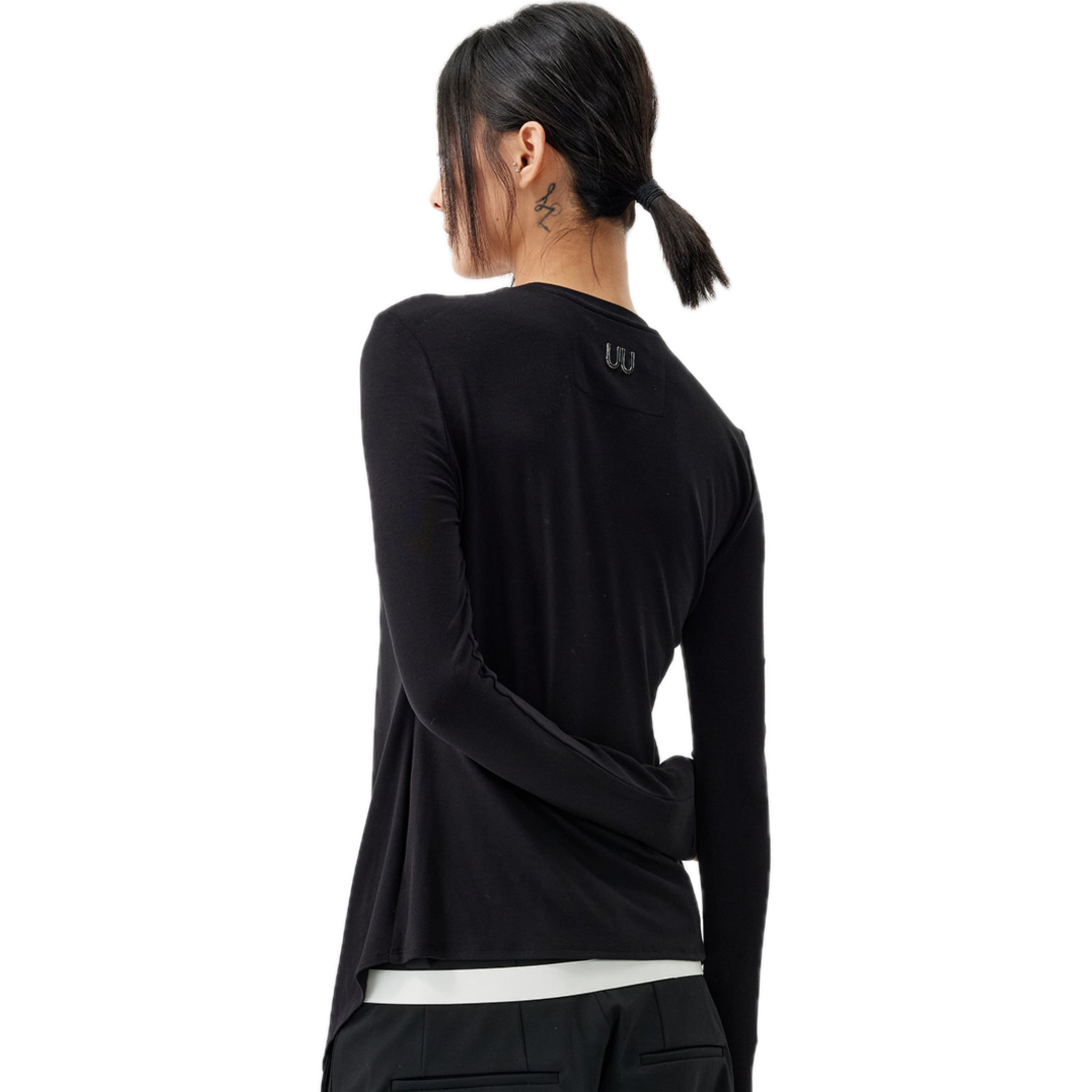 UNAWARES Crossed Fake Two Long Sleeved Tops In Black | MADAX