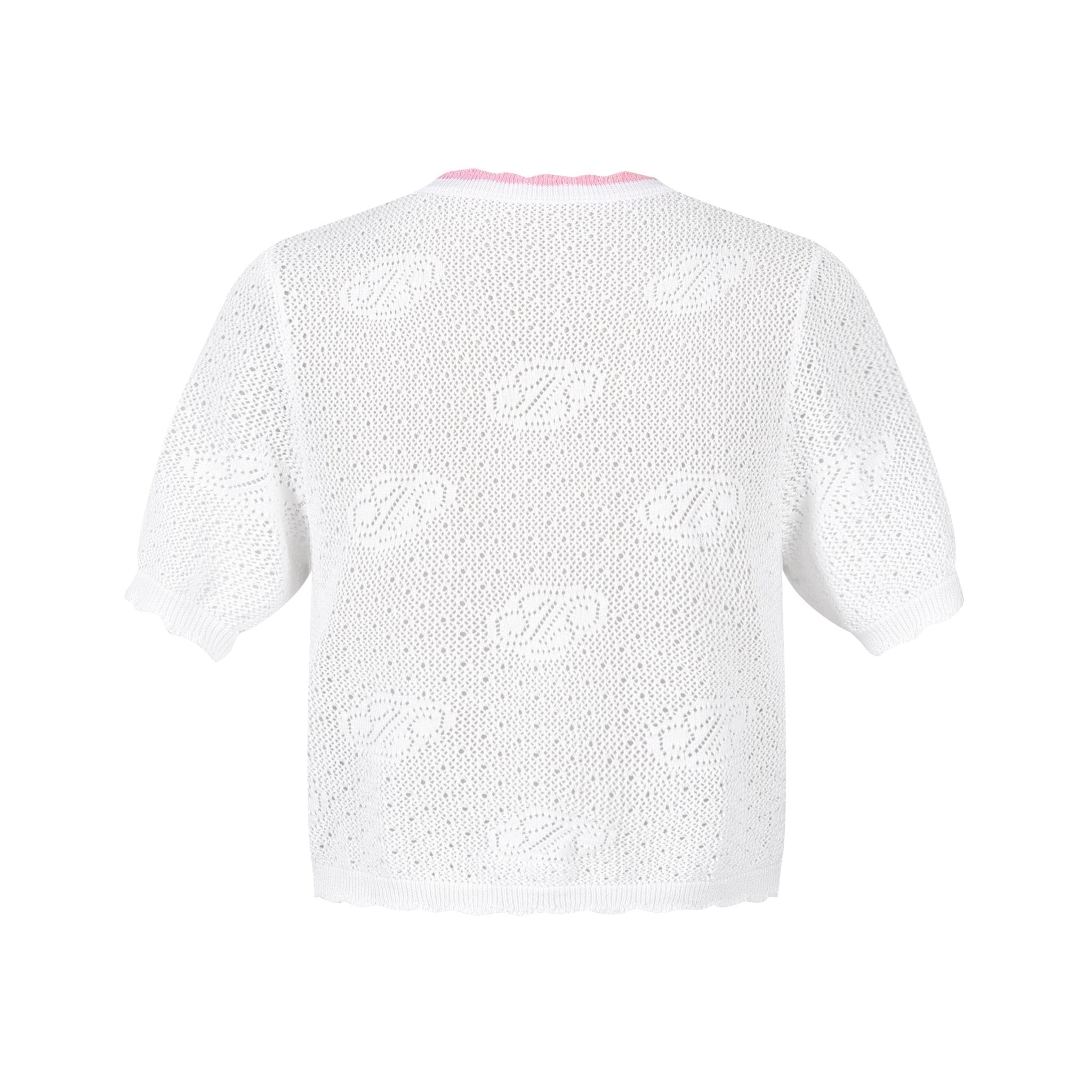 THREE QUARTERS Crossover Logo Jacquard Woolen Short Top White | MADA IN CHINA