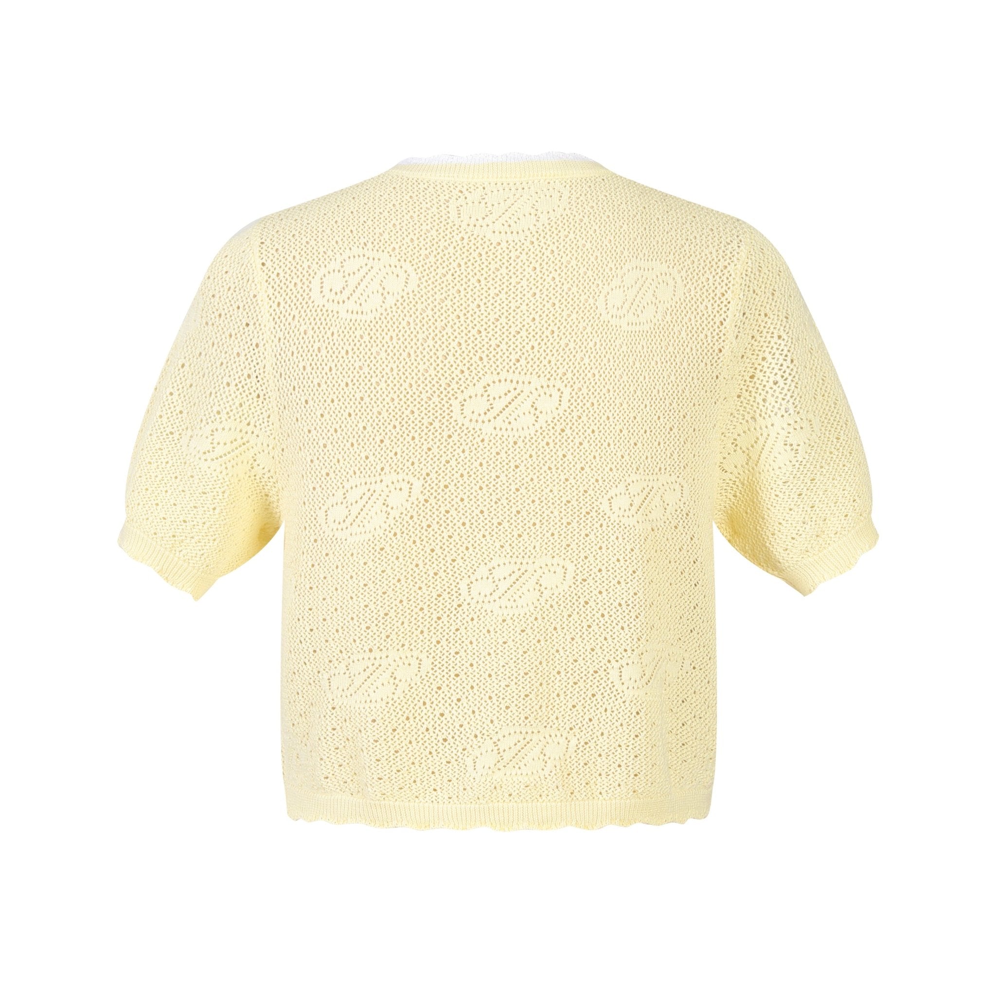 THREE QUARTERS Crossover Logo Jacquard Woolen Short Top Yellow | MADA IN CHINA