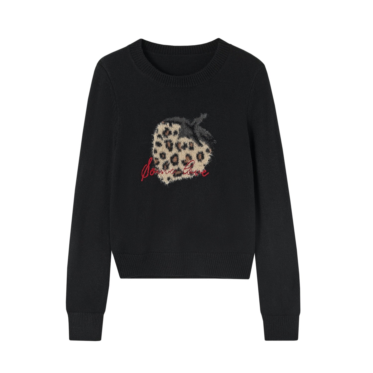 Leopard Strawberry Crew Neck Long Sleeve Sweater