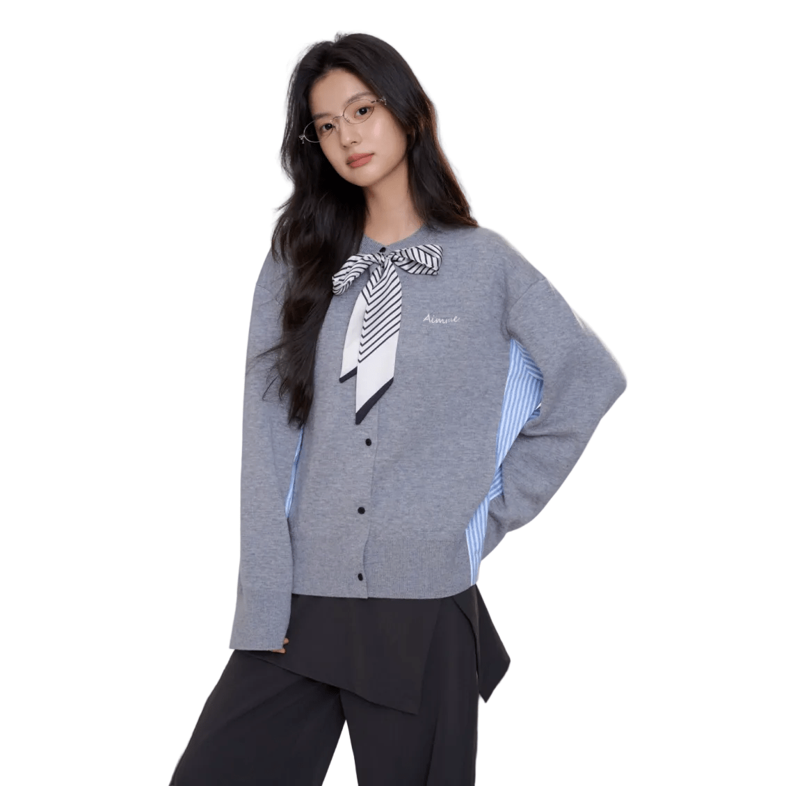 AIMME SPARROW Dachshund Puppy Decoration Polo Sweater In Grey | MADAX