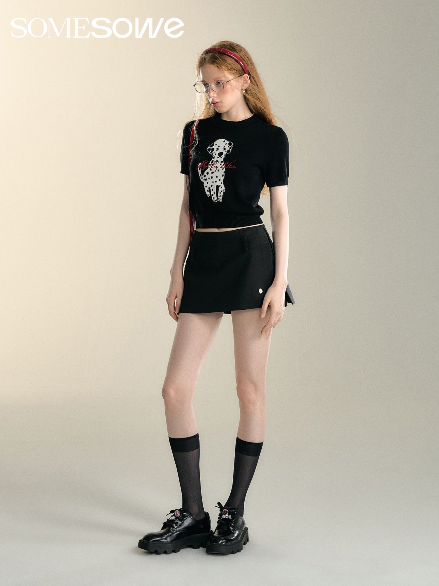 SOMESOWE Dalmatian Intarsia Knitted Short Sleeves | MADA IN CHINA