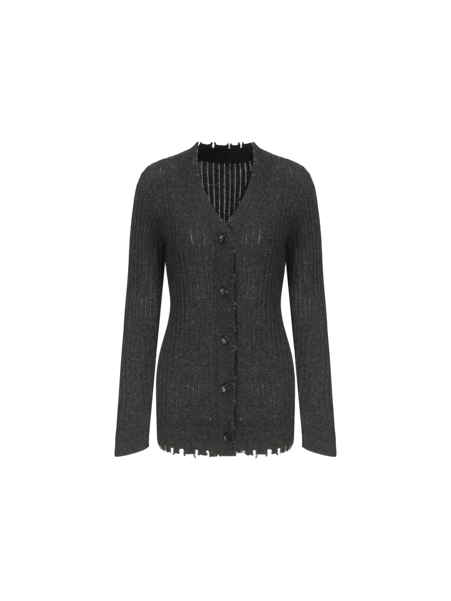 ELYWOOD Dark Gray Knitted Raw Edge Cardigan | MADAX