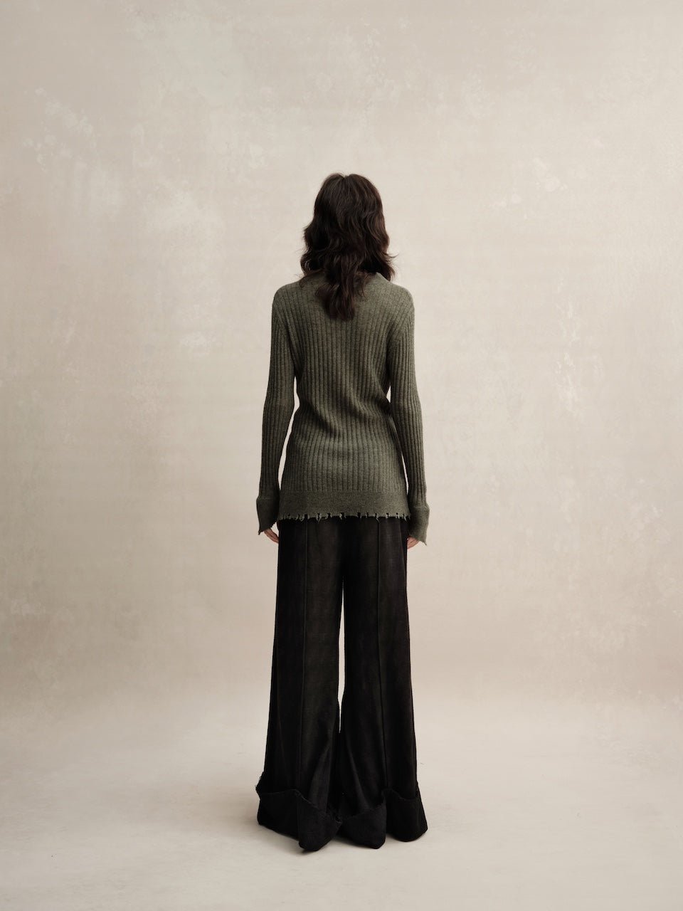 ELYWOOD Dark Green Knitted Raw Edge Cardigan | MADAX