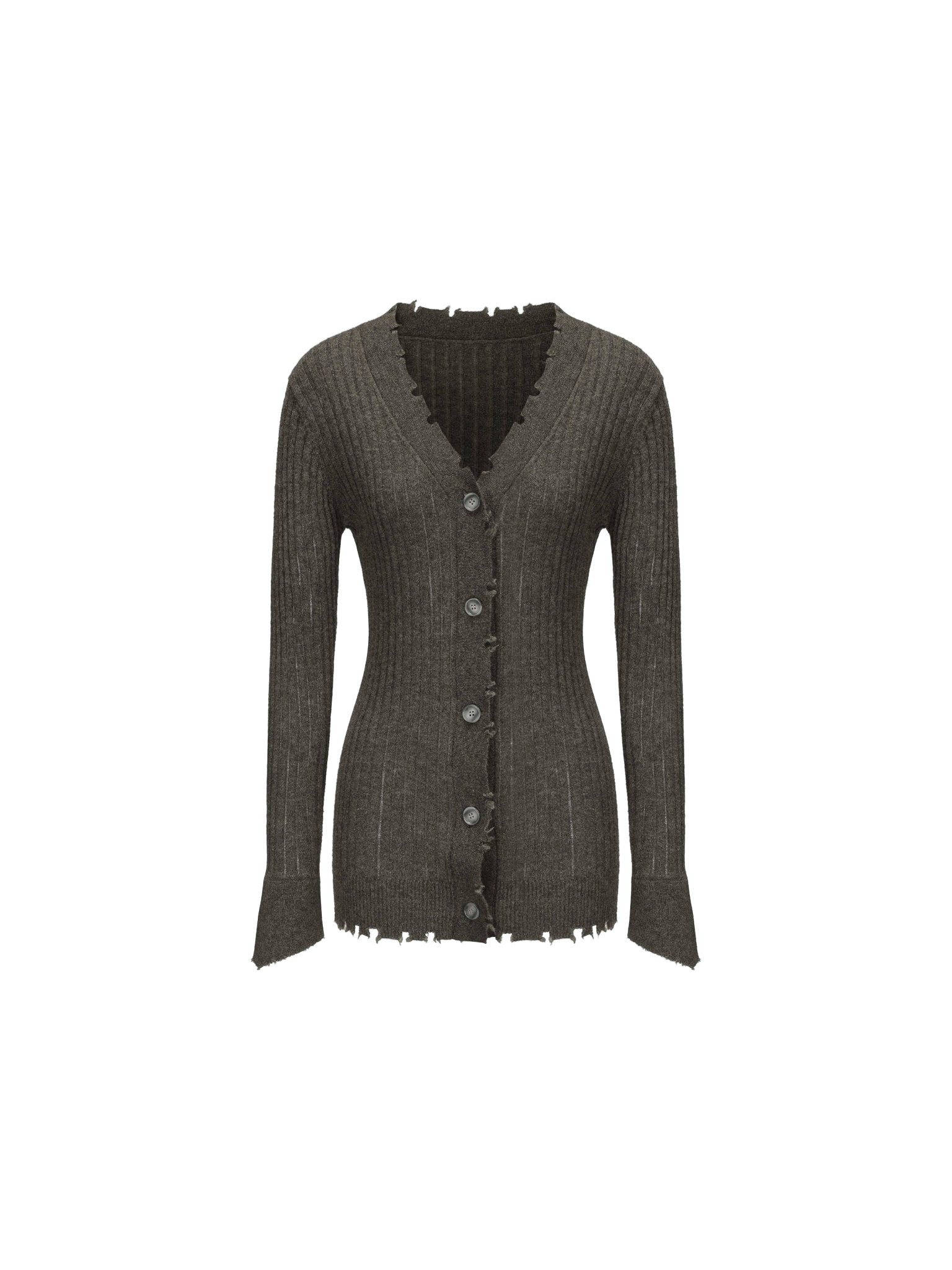 ELYWOOD Dark Green Knitted Raw Edge Cardigan | MADAX