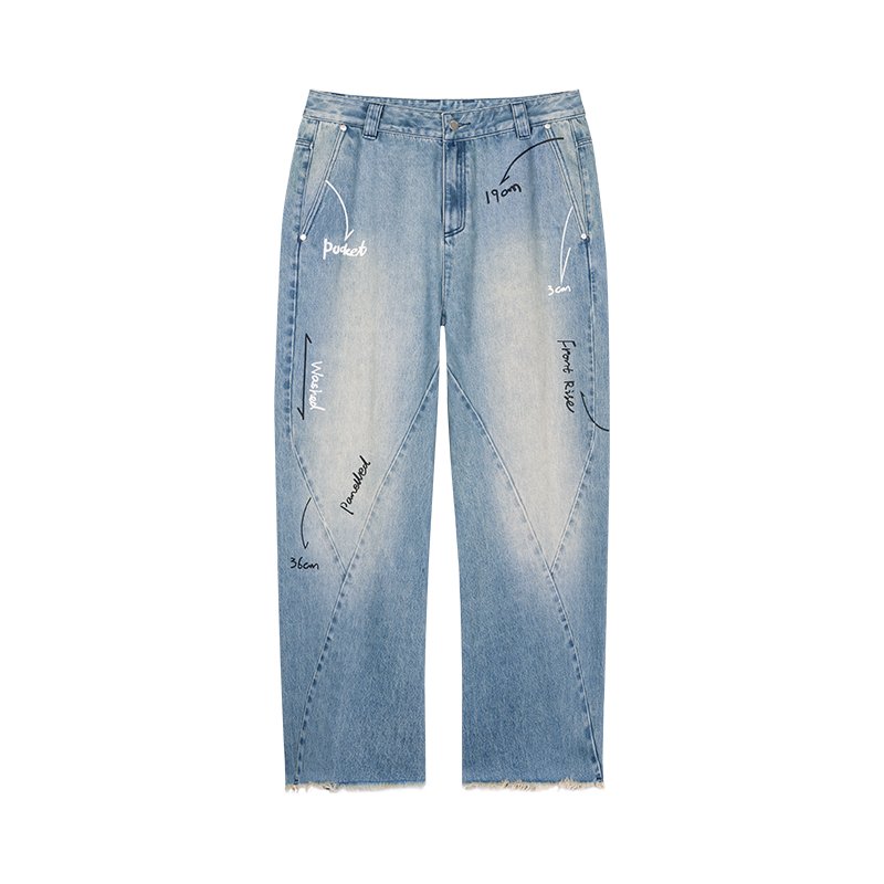 UNAWARES Deconstruct Split Graffiti Denim Jeans In Blue | MADAX