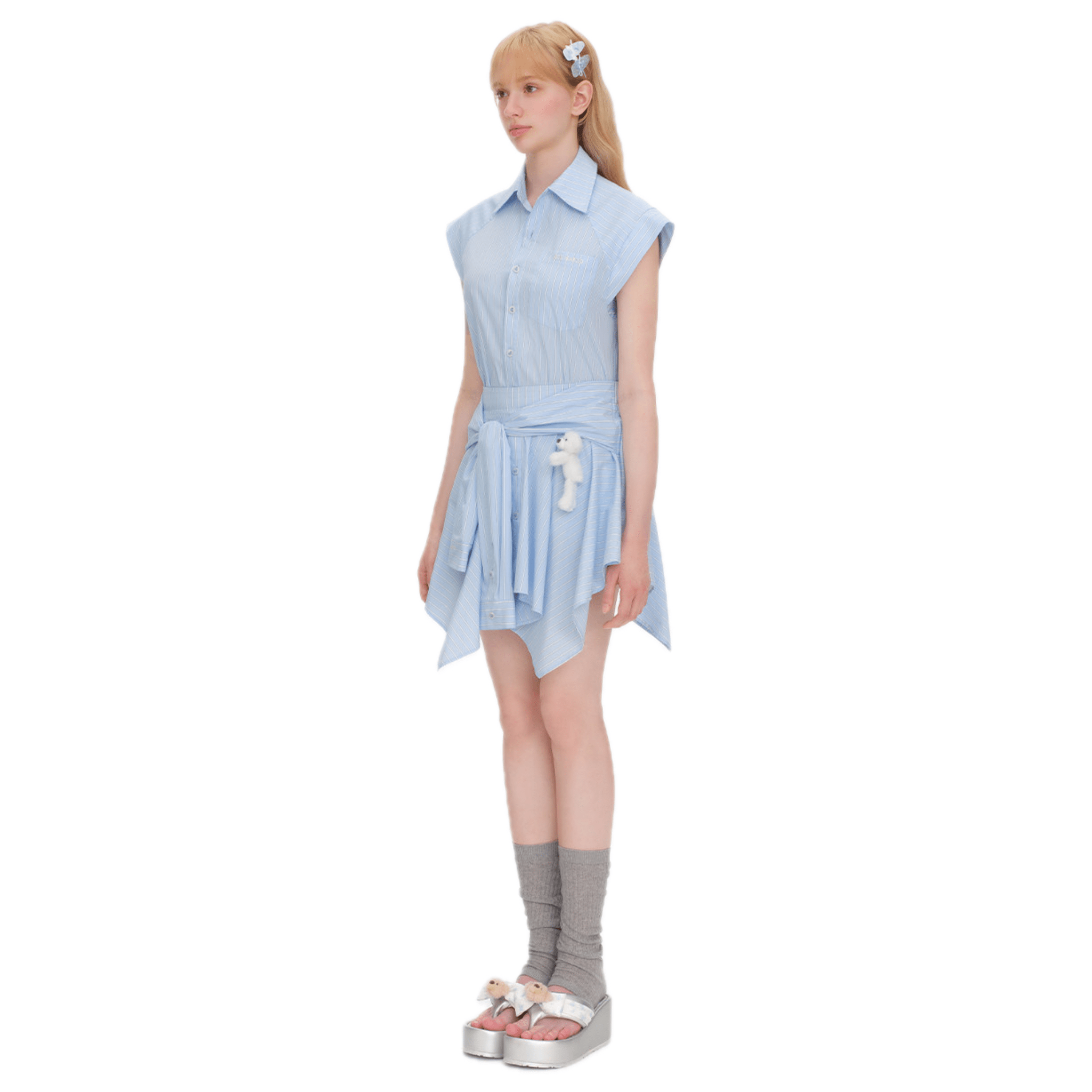 13DE MARZO Deconstructed Shirt Dress in Blue | MADAX