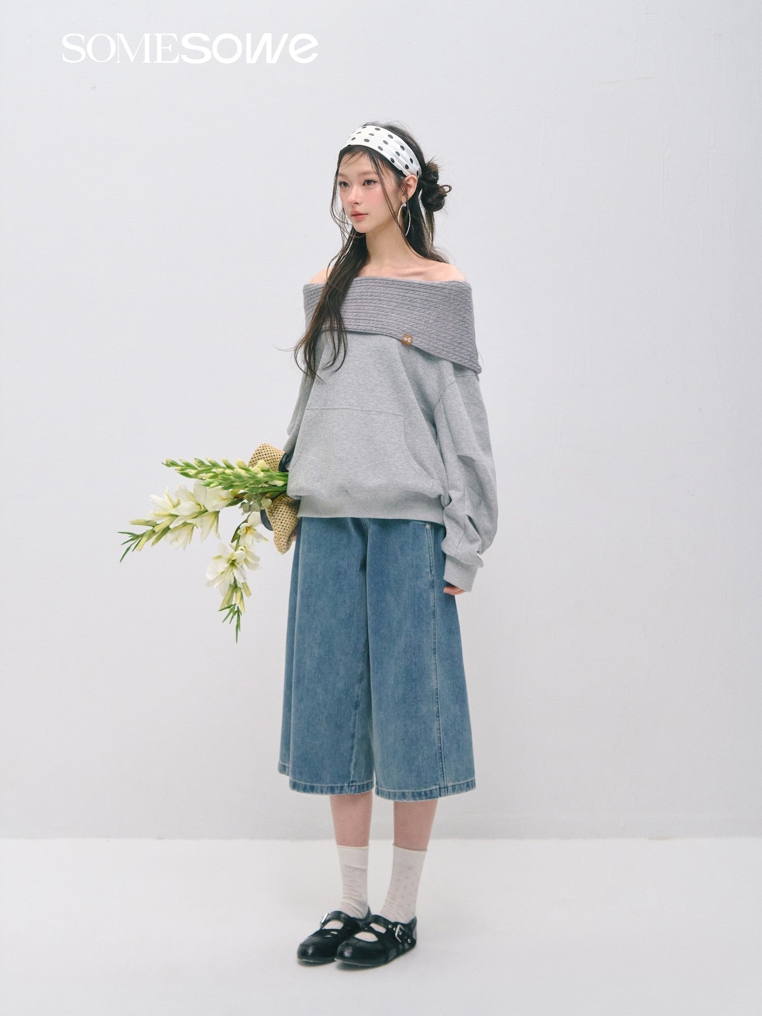 SOMESOWE Deconstructed Straight Wide - Leg Mid - Length Pants In Blue | MADAX