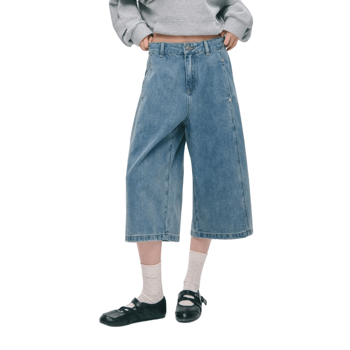 SOMESOWE Deconstructed Straight Wide - Leg Mid - Length Pants In Blue | MADAX