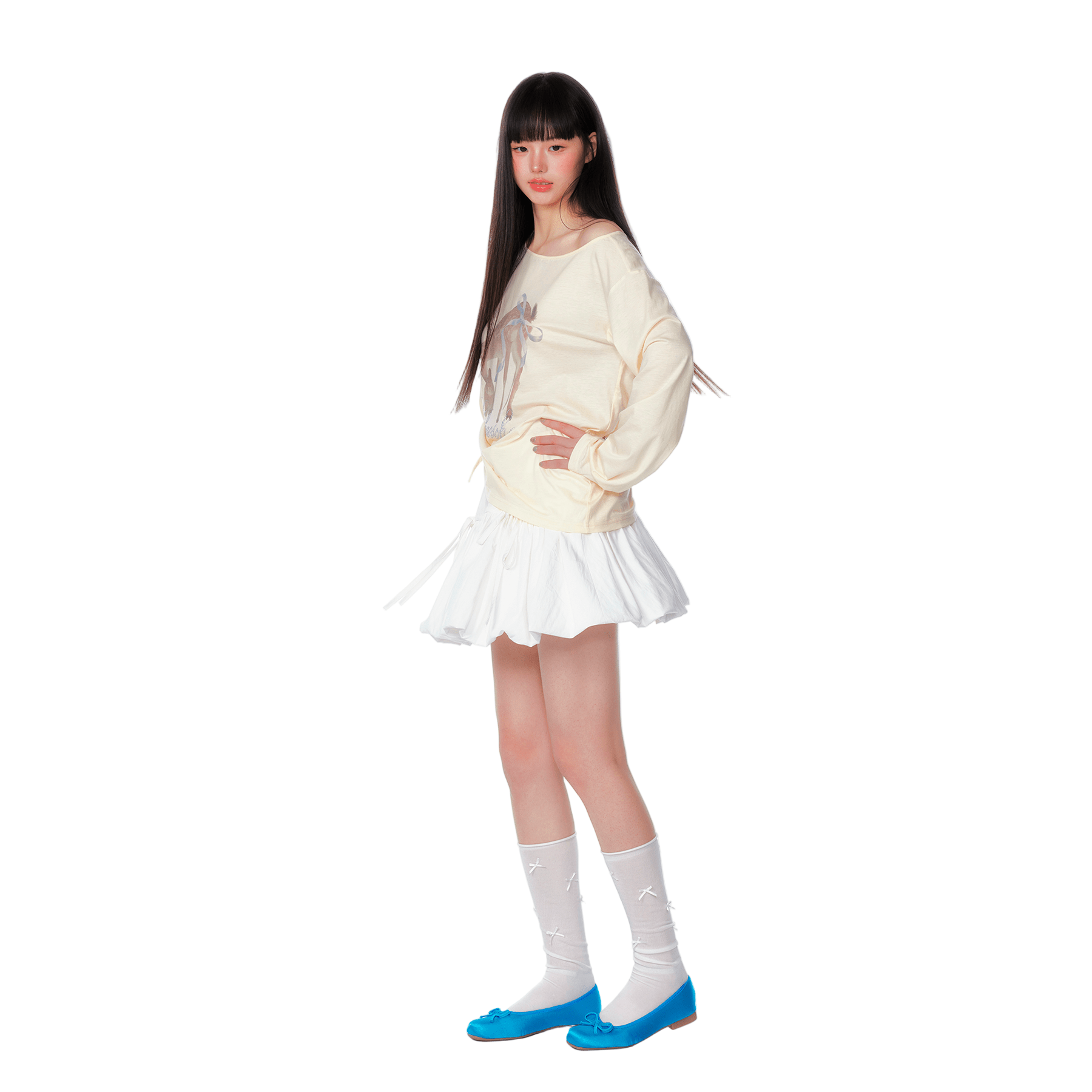 CHAOSCHAOS Deer Diamond Off - shoulder Long Sleeves In Yellow | MADAX