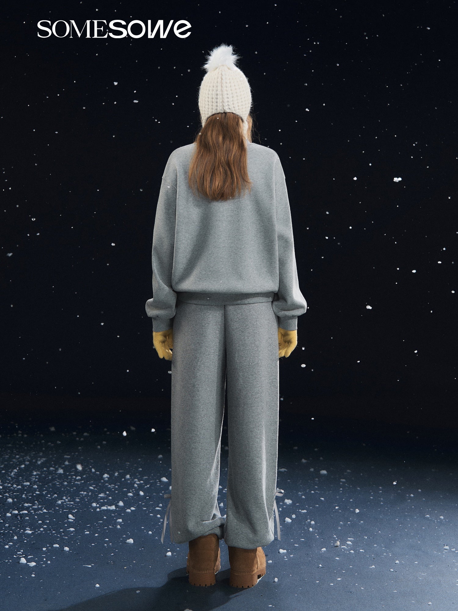 SOMESOWE Deer Fleece Crew Neck Long Sleeve Sweatshirt In Gray | MADAX