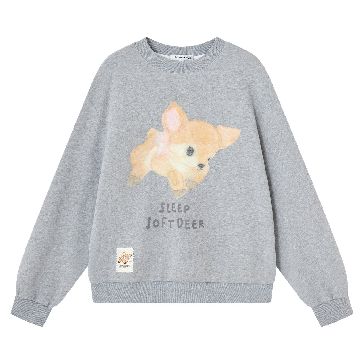 SOMESOWE Deer Fleece Crew Neck Long Sleeve Sweatshirt In Gray | MADAX