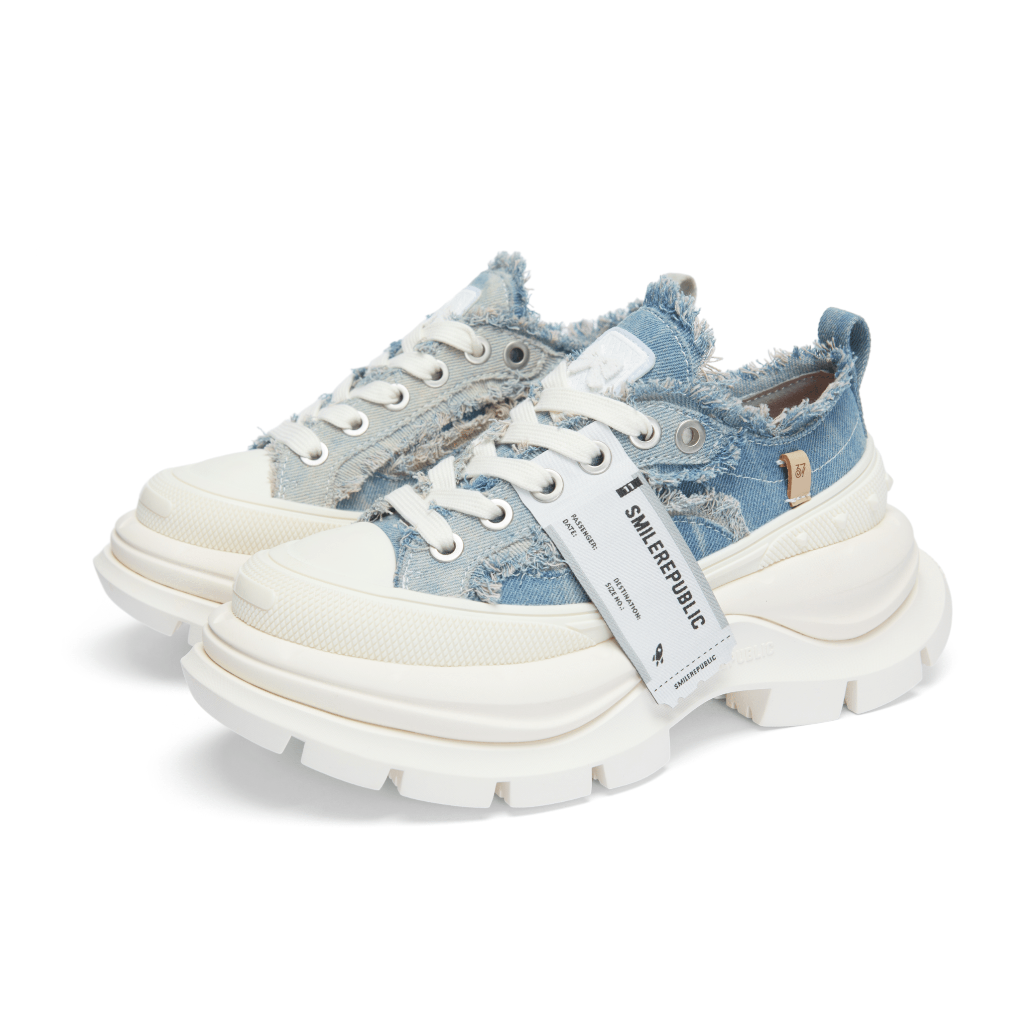 SMILEREPUBLIC Denim Blue Low - top Open - mouthed Thick - soled Canvas Shoes2.0 | MADAX