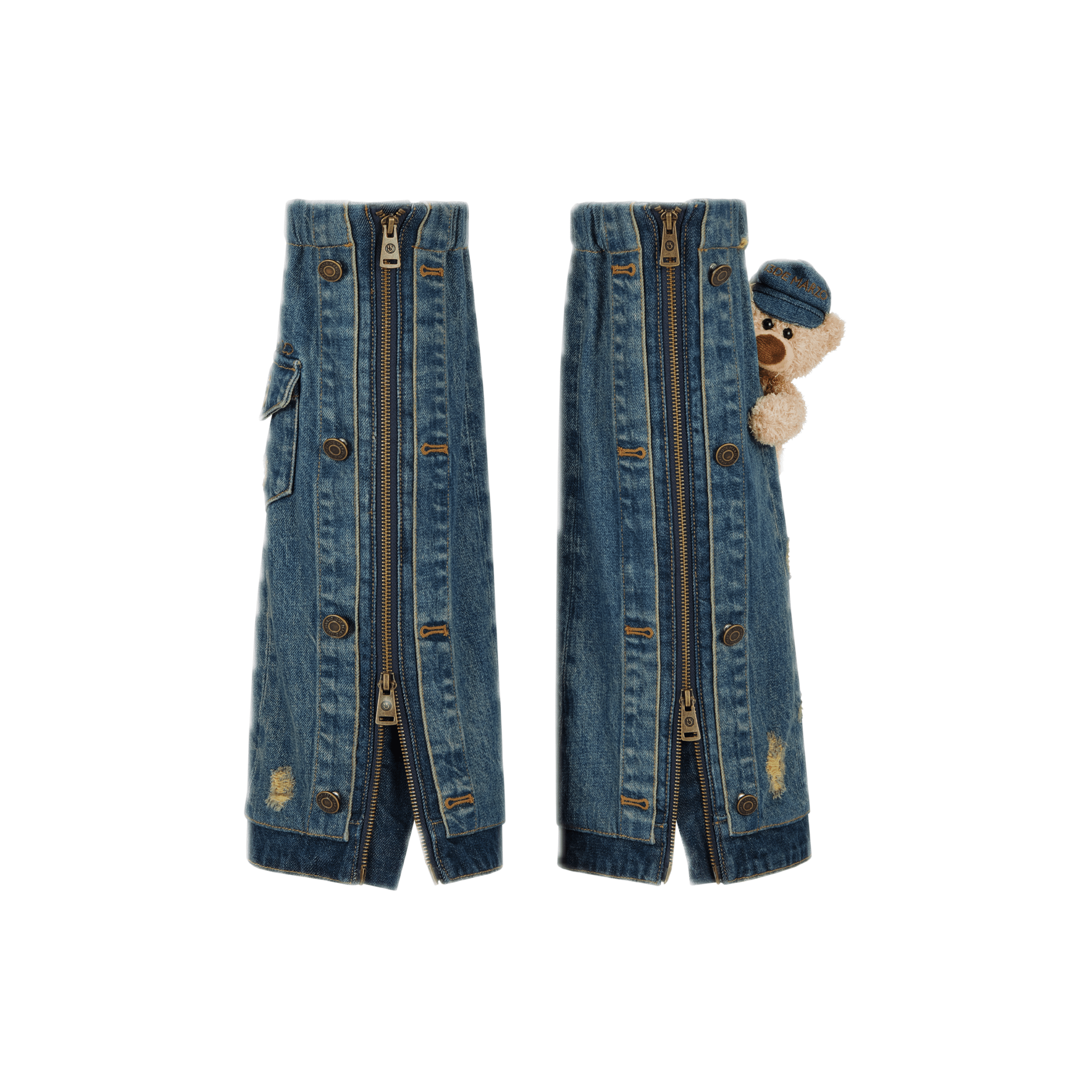 13DE MARZO Denim Fake Two - Layer Leg Covers in Vintage Blue | MADAX