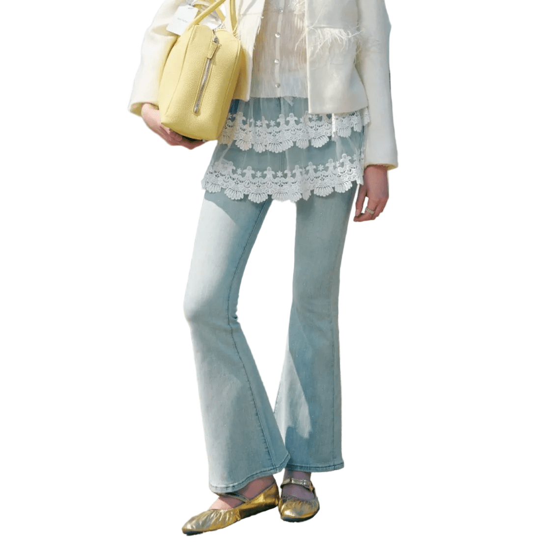 AIMME SPARROW Denim Lace Flared Jeans In Blue | MADAX