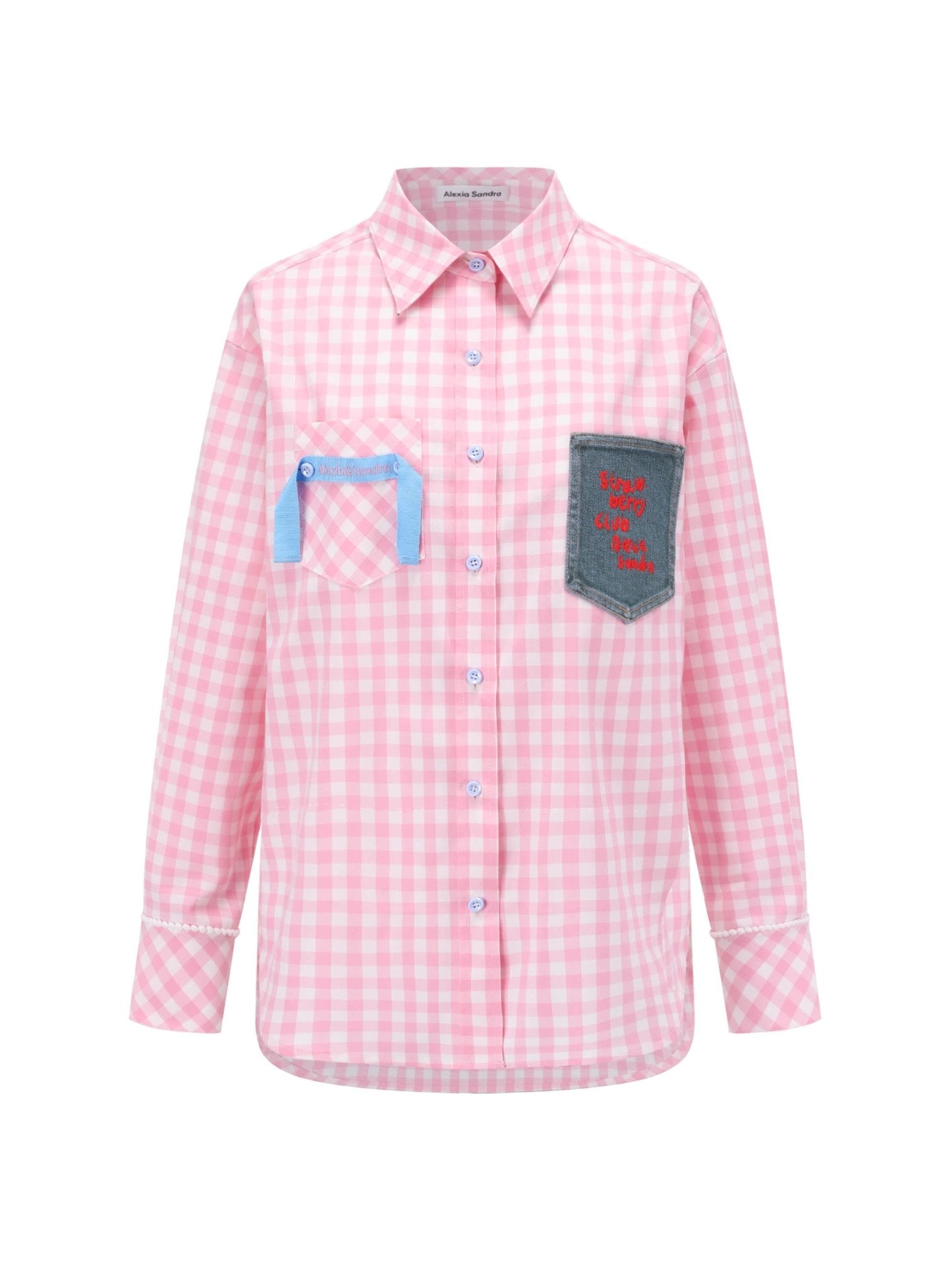 Alexia Sandra Denim Pocket Plaid Shirt in Pink | MADA IN CHINA