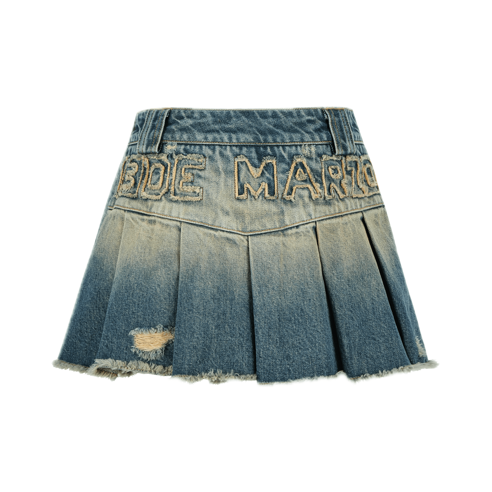 13DE MARZO Denim Raw Edge Pleated Skirt in Vintage Blue | MADAX