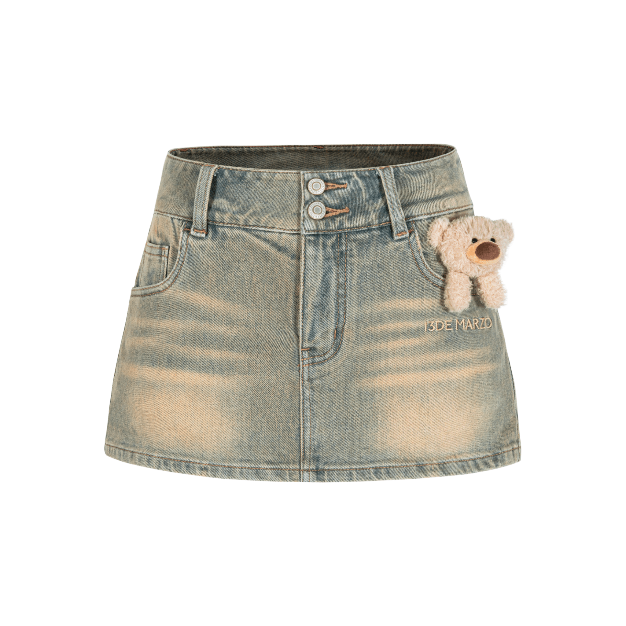 13DE MARZO Denim Skirt with Embroidered Logo in Blue | MADAX