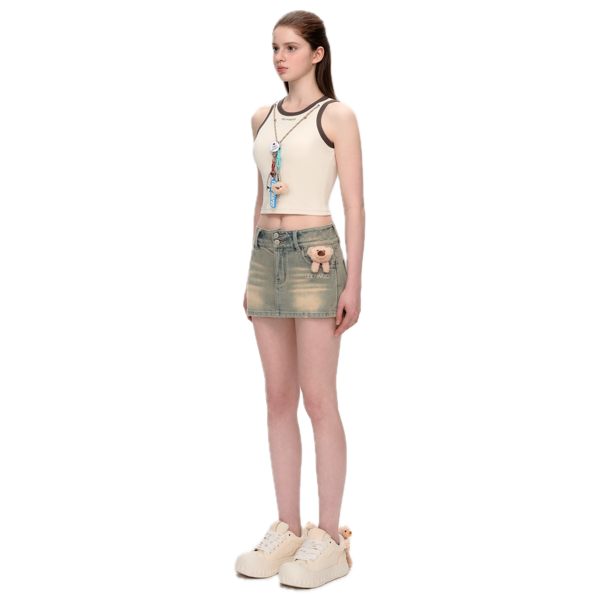 13DE MARZO Denim Skirt with Embroidered Logo in Blue | MADAX