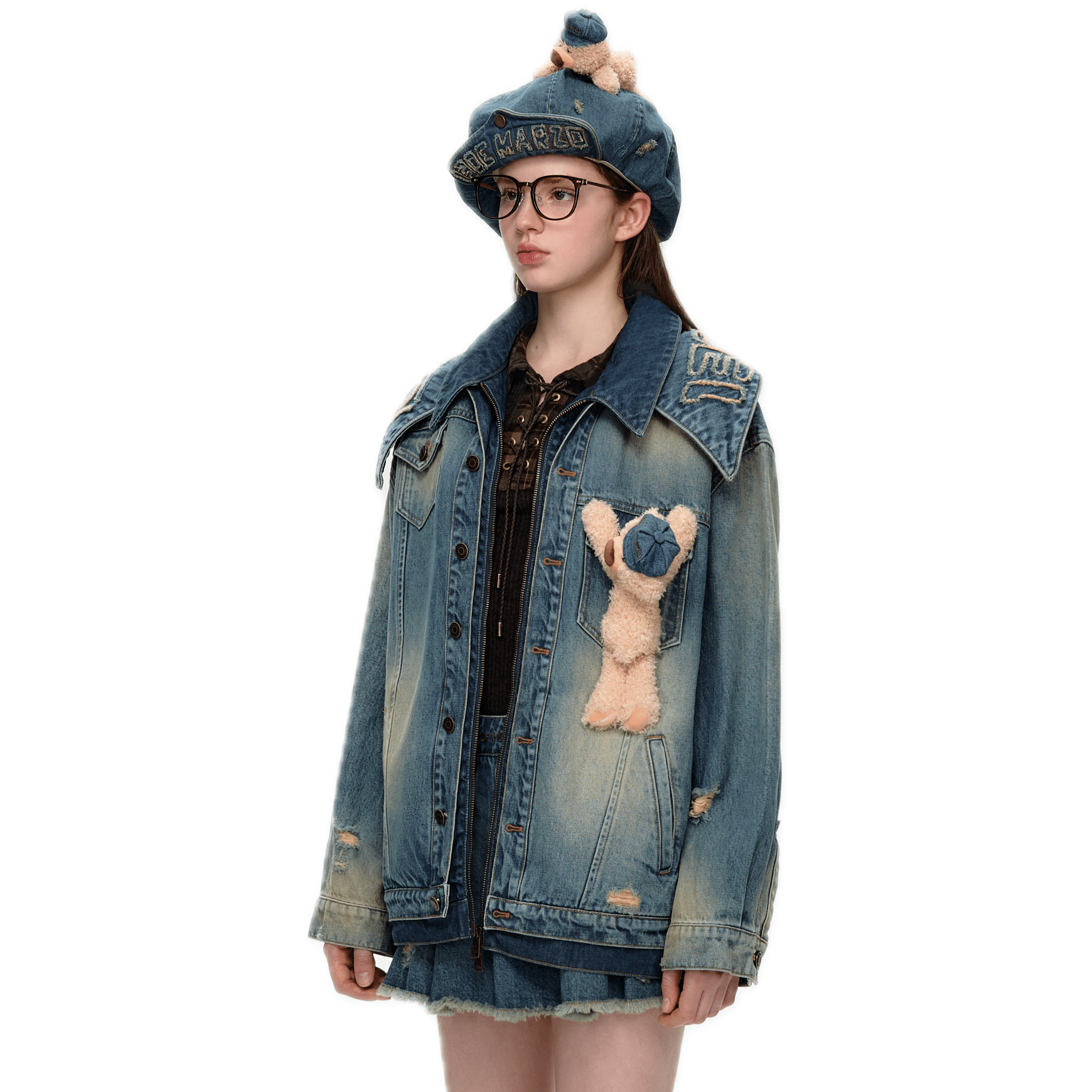 13DE MARZO Denim Turn - Up Beret in Vintage Blue | MADAX