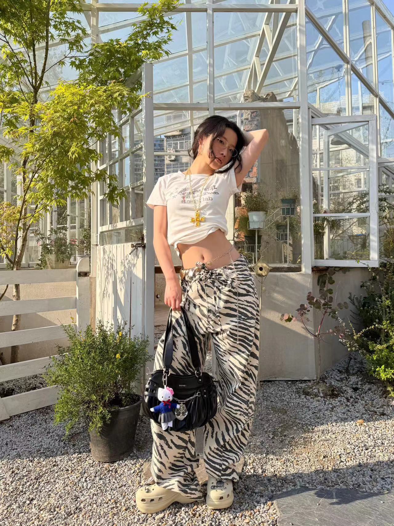 AIMME SPARROW Denim Zebra Pants In Black And White | MADAX