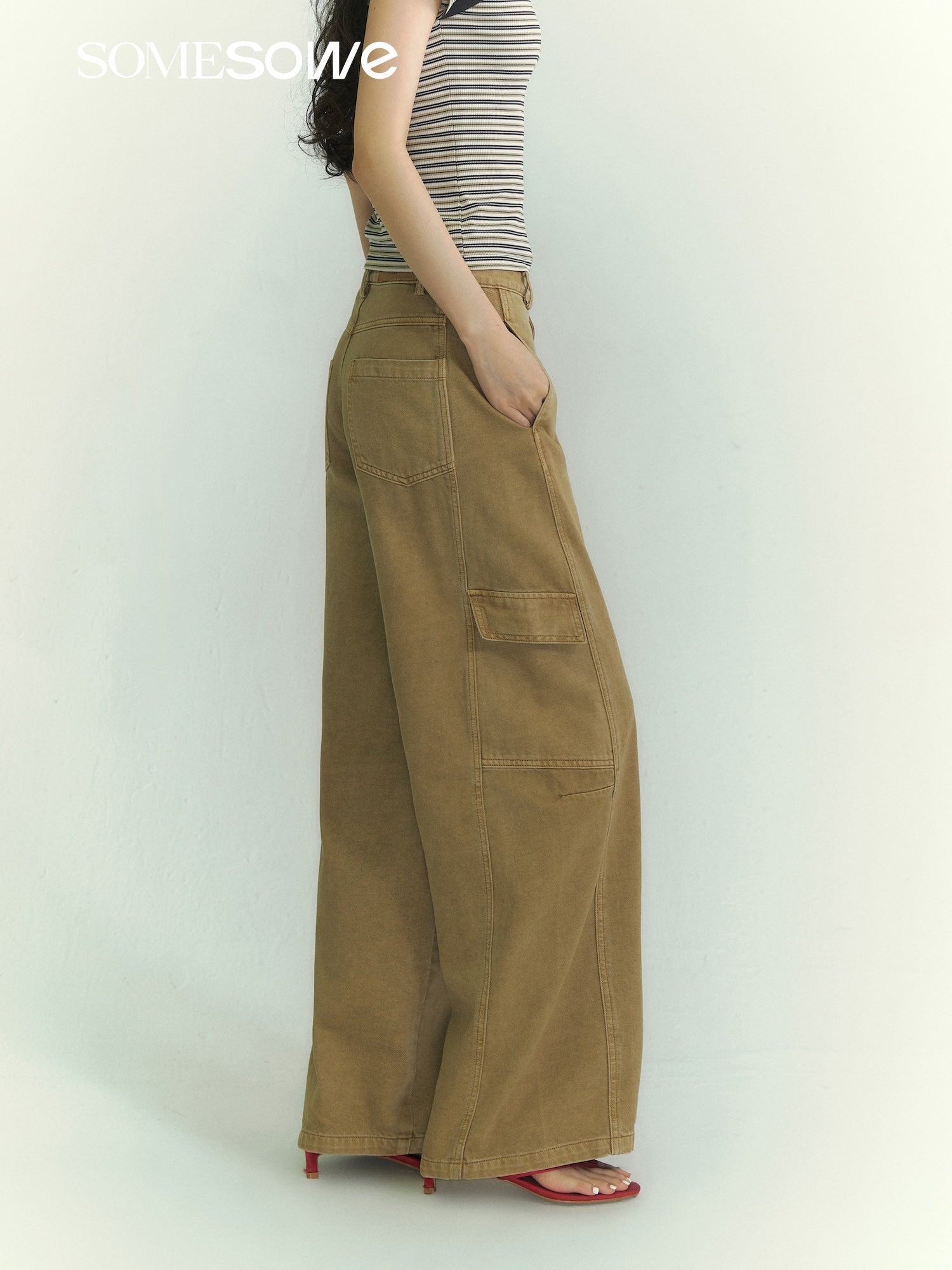 SOMESOWE Designer Curved Blade Work Jeans In Khaki | MADAX
