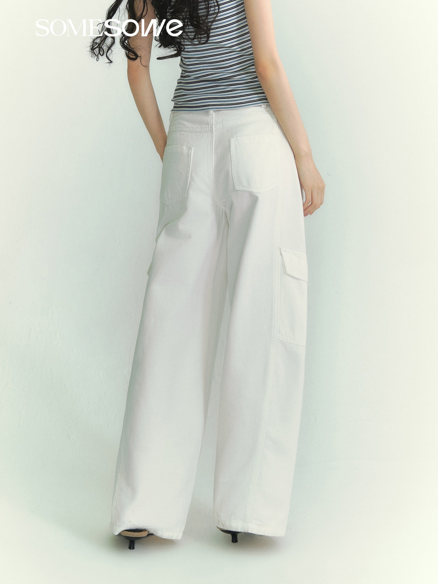 SOMESOWE Designer Curved Blade Work Jeans In White | MADAX