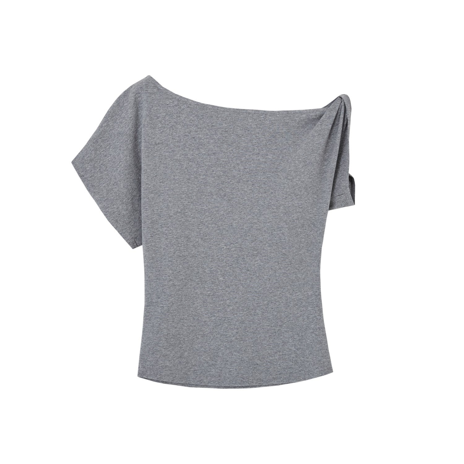 SOMESOWE Designer Off - shoulder Knotted Slim T-shirt In Gray | MADAX