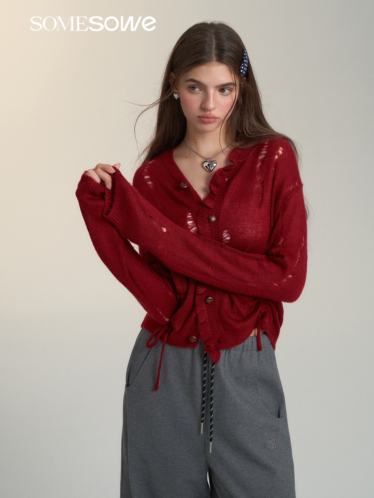 SOMESOWE Destroyed Pleated Knit Cardigan | MADAX