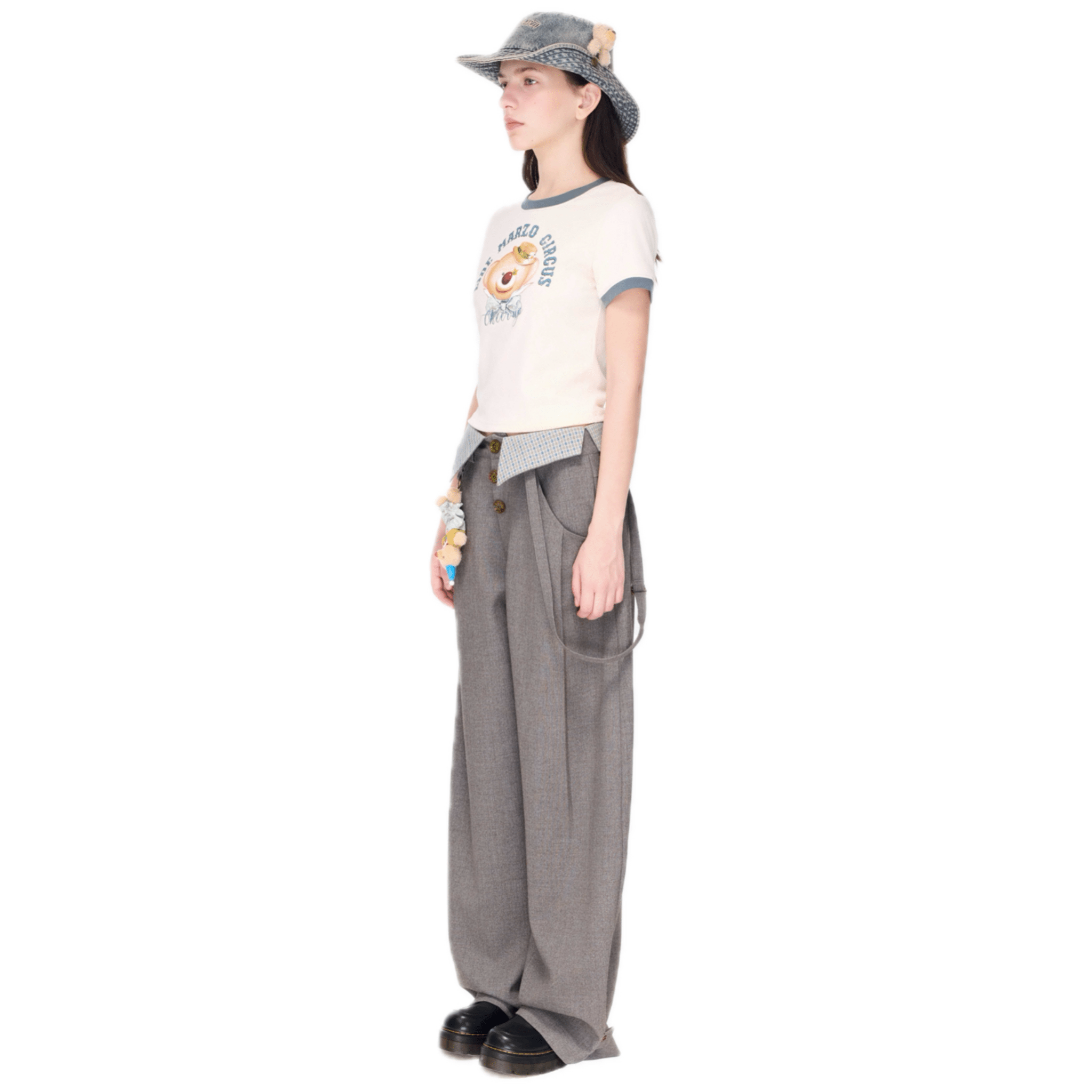 13DE MARZO Detachable Clown Bear Fold - Up Overalls in Gray | MADAX