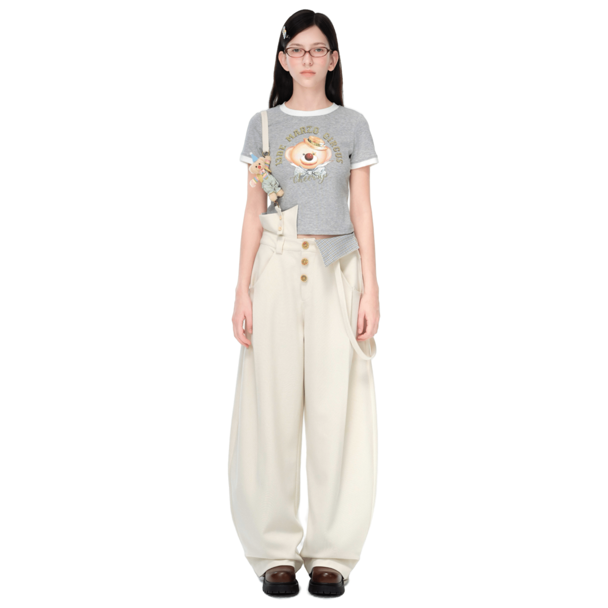 13DE MARZO Detachable Clown Bear Fold - Up Overalls in Off - white | MADAX