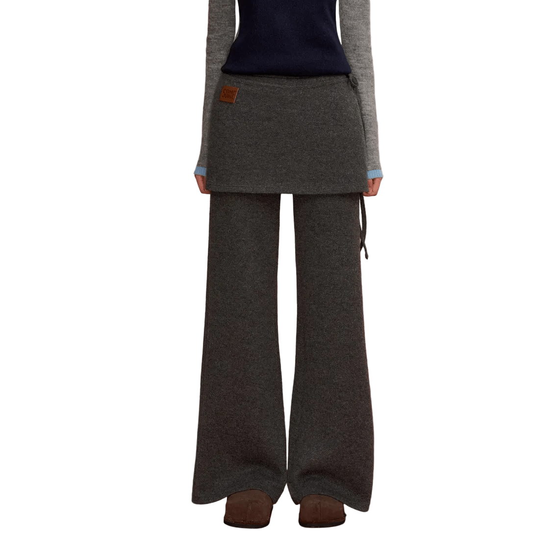 SOMESOWE Detachable Flared Blended Wool Trousers In Dark Gray | MADAX