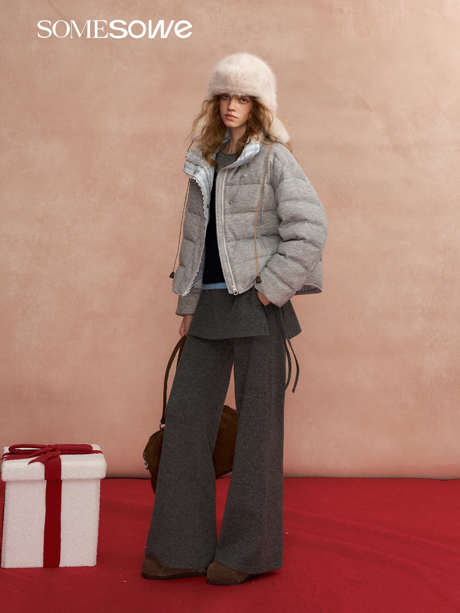 SOMESOWE Detachable Flared Blended Wool Trousers In Dark Gray | MADAX