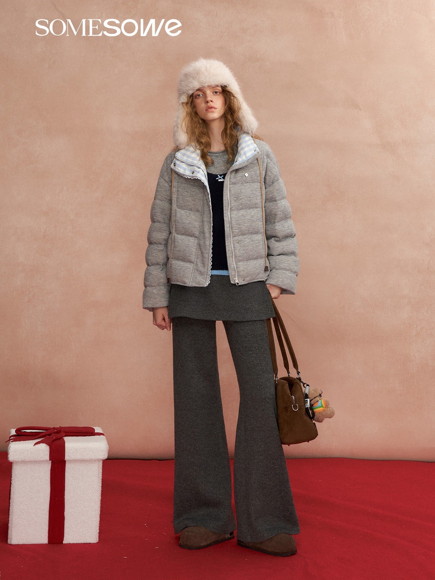 SOMESOWE Detachable Flared Blended Wool Trousers In Dark Gray | MADAX