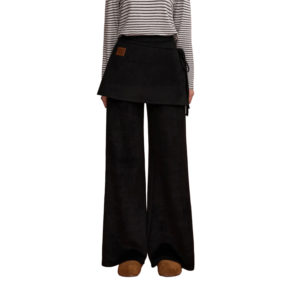 SOMESOWE Detachable Flared Wool Trousers in Black | MADAX