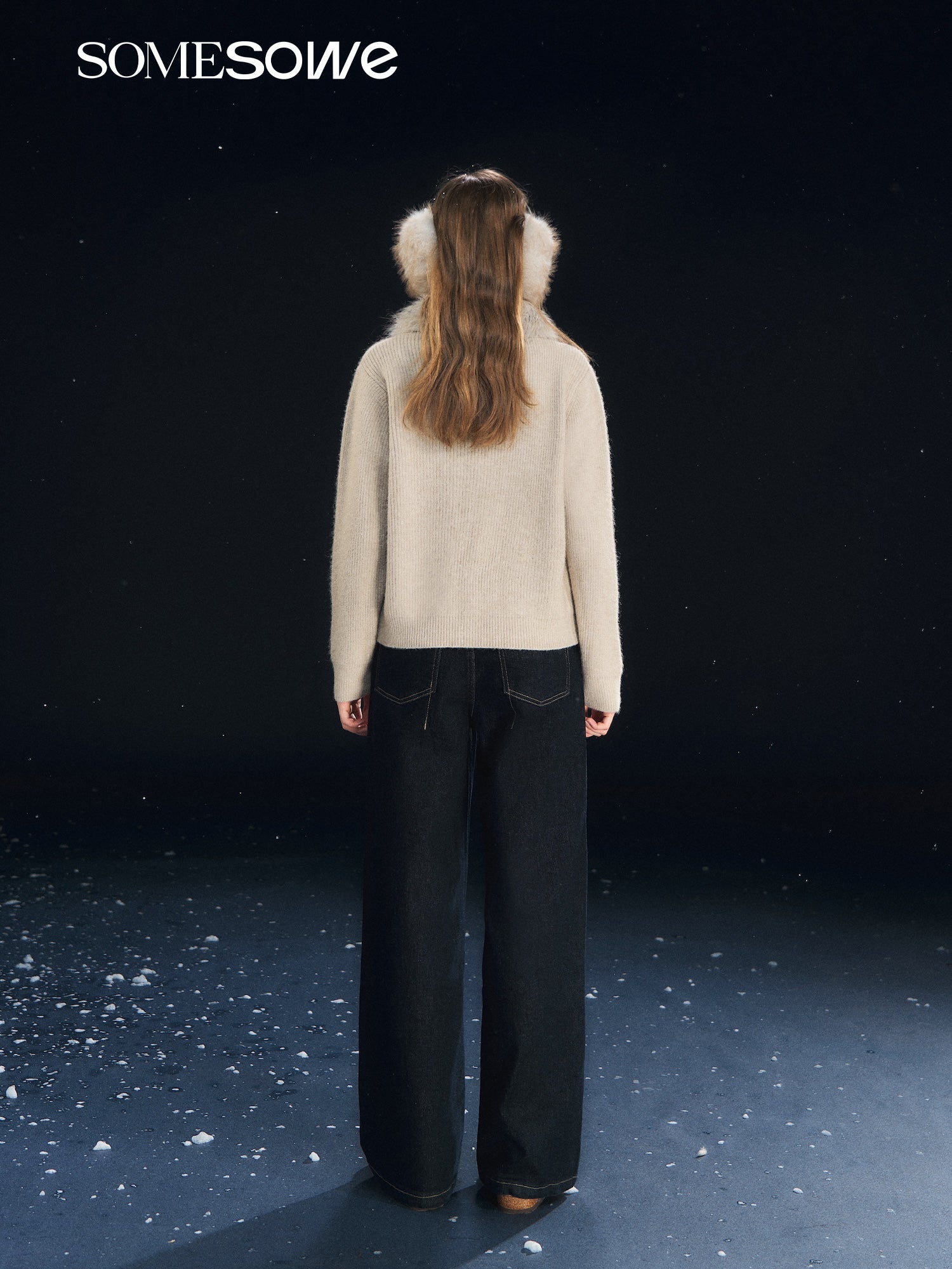 SOMESOWE Detachable Fur Collar Ribbed Cardigan In Oatmeal Color | MADAX